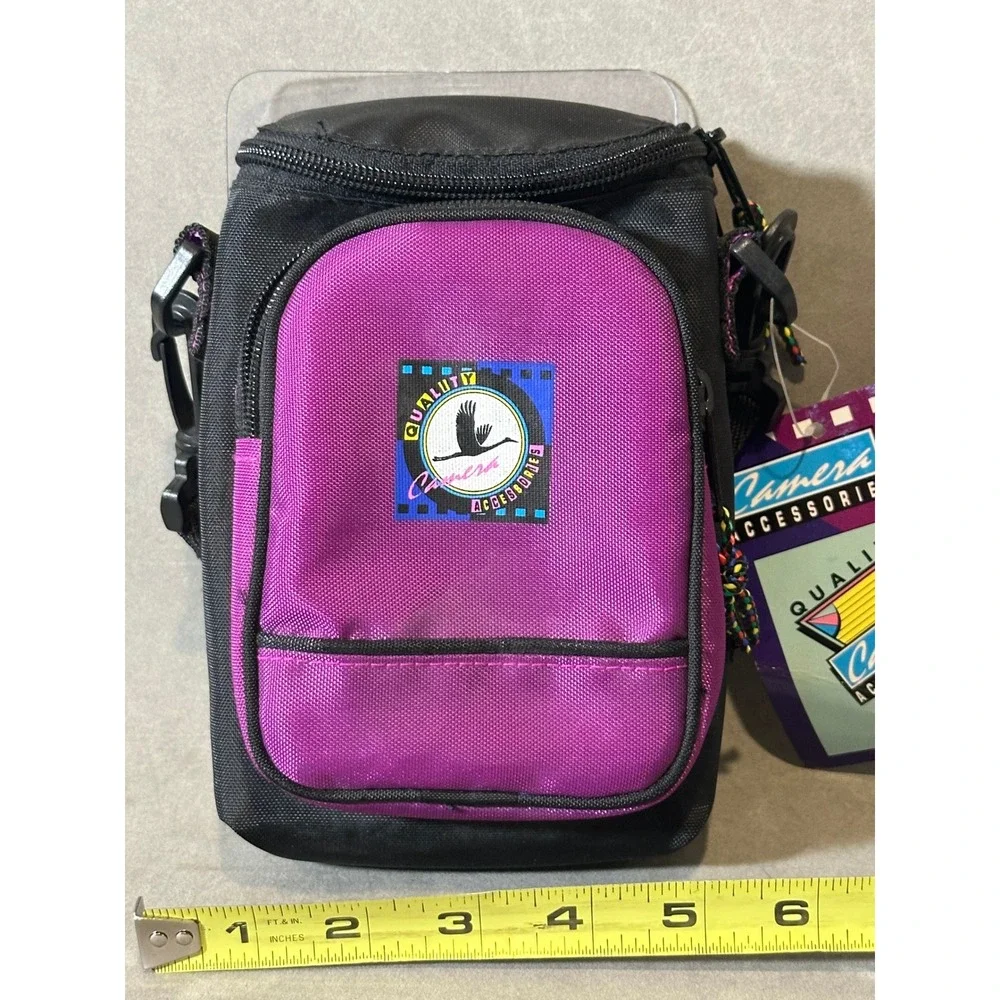 Vintage 90s Quality Camera Accessories Purple Black Nylon Small Camera Bag NWT
